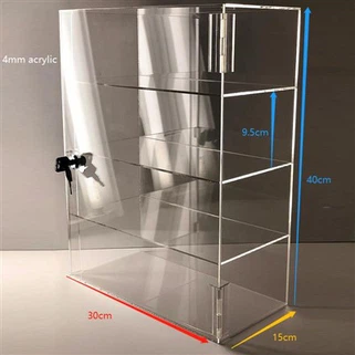 자물쇠를 가진 4개의 층 아크릴 진열장